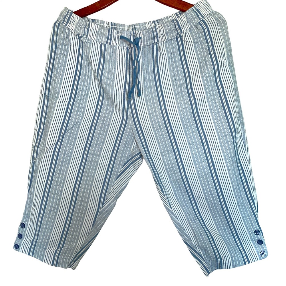 Blue Stripe Capri Pants - Lightweight Drawstring